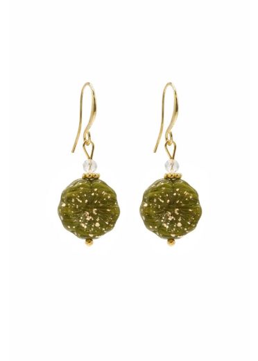 Prehnite Gemstone Gold Pansy Earrings