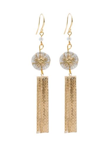 Gold Quartz Gemstone Pansy Tassel Earrings