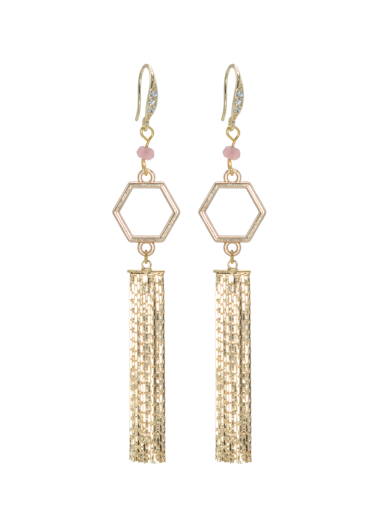 Strawberry Quartz Gemstone Hexagon Tassel Earrings