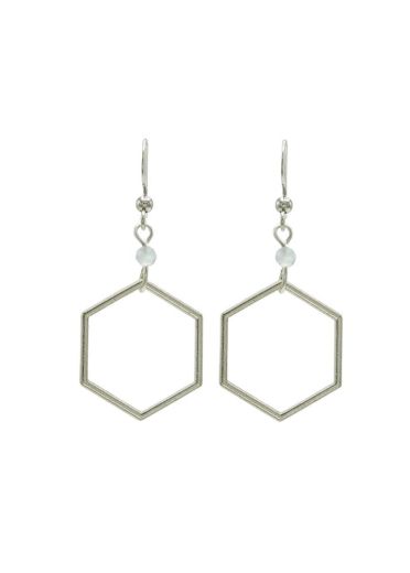 Aquamarine Gemstone Hexagon Maxi Earrings