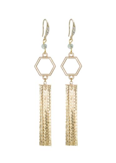 Prehnite Gemstone Hexagon Tassel Earrings
