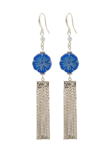 Aquamarine Gemstone Blue Pansy Tassel Earrings