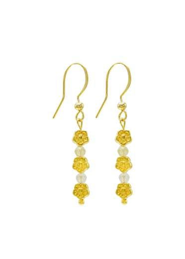 Gold Quartz Gemstone Daisy Long Earrings