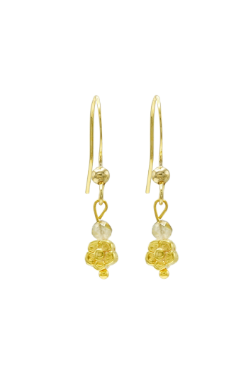 Gold Quartz Gemstone Daisy Earrings