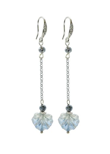Silver Hematite Gemstone Maple Leaf Chain Earrings