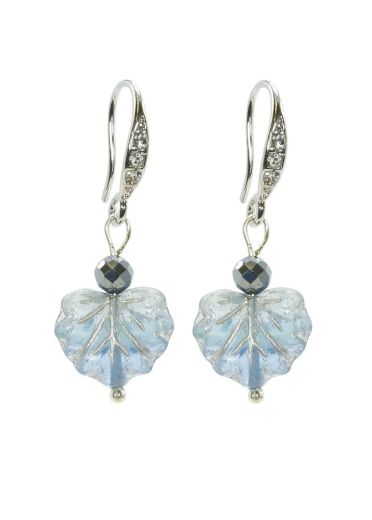 Silver Hematite Gemstone Maple Leaf Earrings