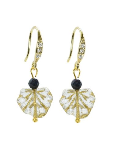 Navy Starstone Gemstone Maple Leaf Earrings