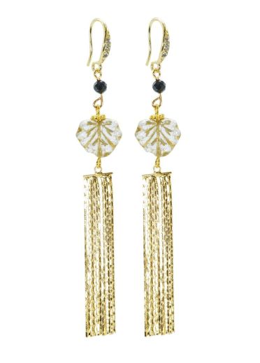 Navy Starstone Gemstone Maple Leaf Tassel Earrings
