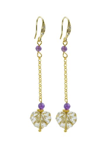 Amethyst Gemstone Maple Leaf Chain Earrings