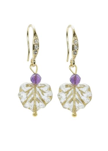 Amethyst Gemstone Maple Leaf Earrings