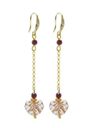 Garnet Gemstone Maple Leaf Chain Earrings 