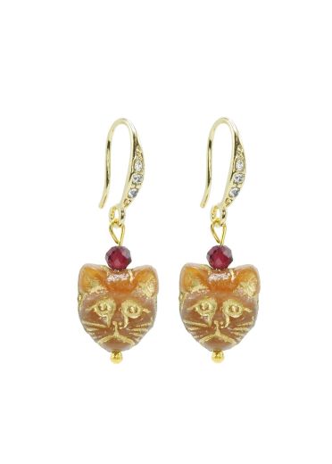 Garnet Gemstone Cat Earrings 