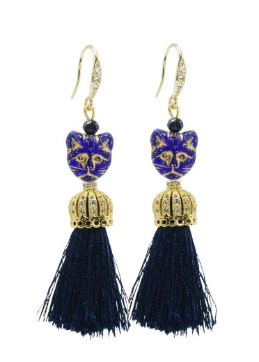Navy Starstone Cat Tassel Earring
