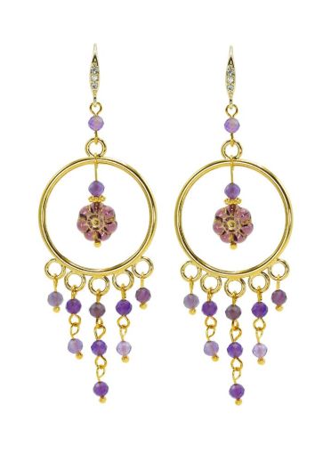 Amethyst Gemstone Large Gold Belle Chandelier Earrings