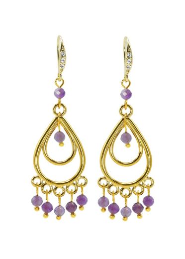Amethyst Gemstone Gold Chandelier Earrings
