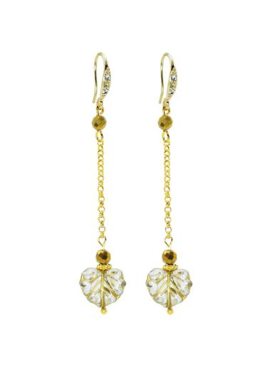 Pyrite Gemstone Maple Leaf Chain Earrings