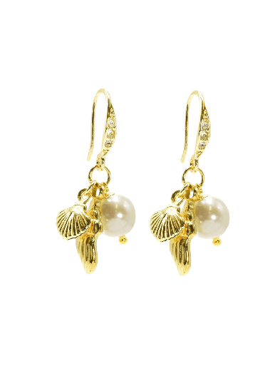 Freshwater Pearls & Gold Shells Earrings