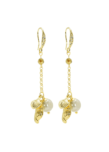 Freshwater Pearls & Chain Gold Shells Earrings