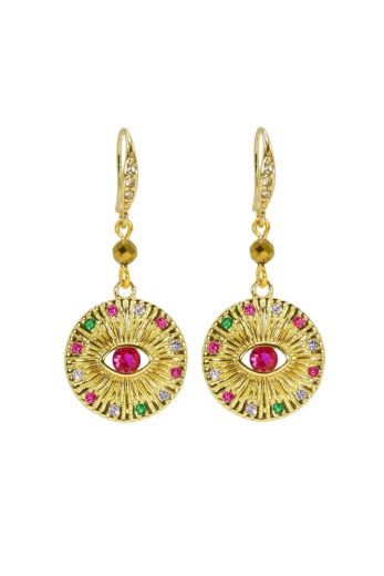 Pyrite Gemstone Fuchsia Crystal Eye Earrings
