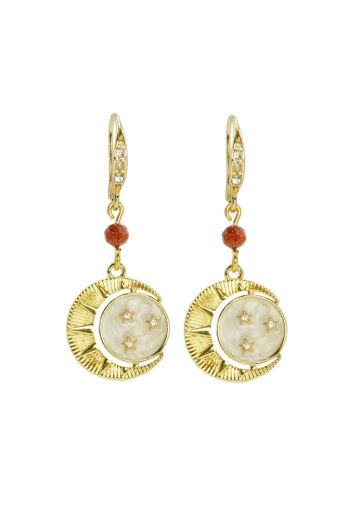 Sunstone Gemstone New Moon, Sun and Stars Earrings