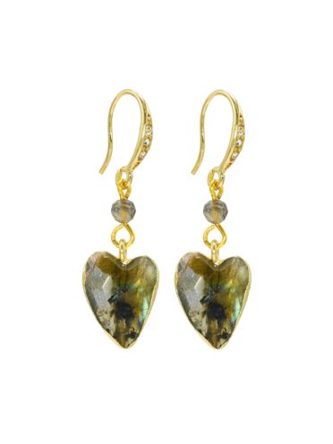 Labradorite Gemstone Heart and Ice Obsidian Gemstone Earrings