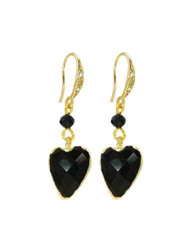 Black Spinnel Gemstone Heart and Crystal Earrings