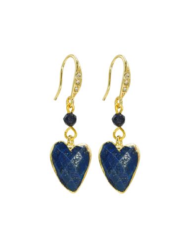 Lapis Lazuli Gemstone Heart and Crystal Navy Starstone Earrings