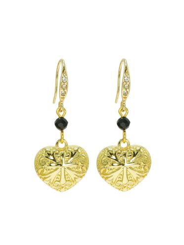 Gold Heart and Black Spinnel Crystal Earrings