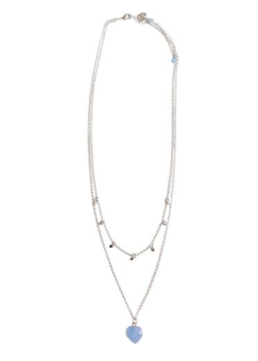 Blue Agate Heart Double Necklace
