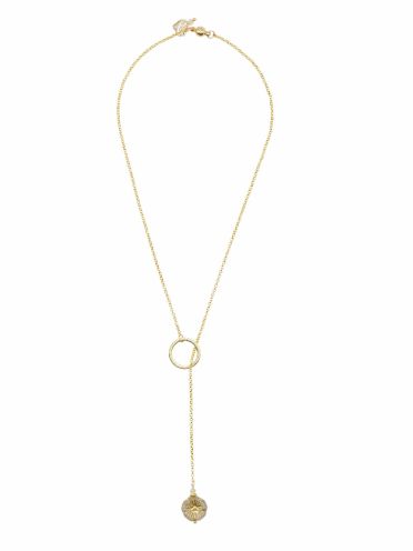 Gold Quartz Gemstone Pansy Lariat Necklace