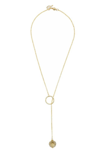 Gold Quartz Gemstone Pansy Lariat Necklace