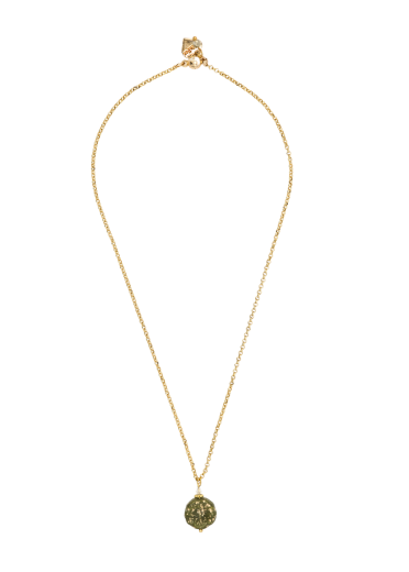 Prehnite Gemstone Gold Pansy Chain Necklace 