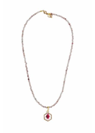 Strawberry Quartz Gemstone Flower Necklace 
