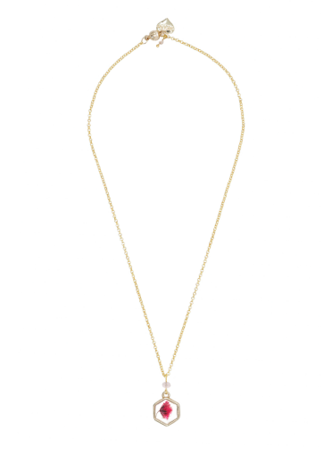 Strawberry Quartz Gemstone Flower Chain Necklace 