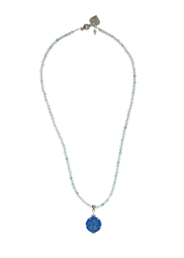 Aquamarine Gemstone Blue Pansy Necklace