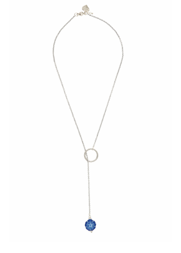 Aquamarine Gemstone Blue Pansy Lariat Necklace