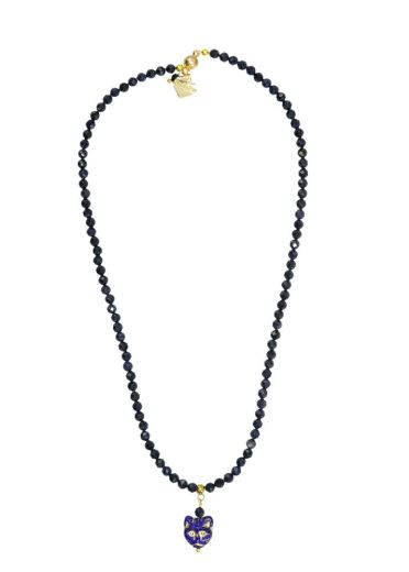Navy Starstone Gemstone Gold Cat Necklace 