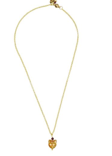 Garnet Gemstone Cat Chain Necklace 
