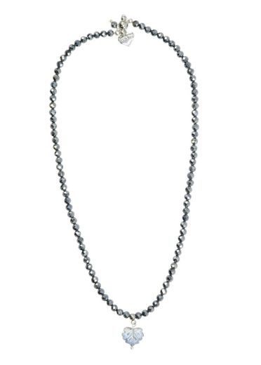 Silver Hematite Maple Leaf Gemstone Necklace