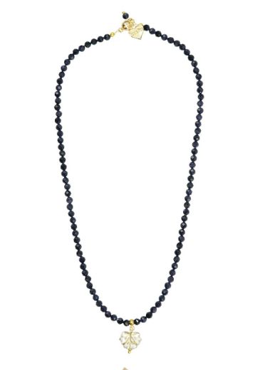 Navy Starstone Gemstone Maple Leaf Necklace