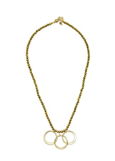 Pyrite Gemstone Triple Hoop Necklace 