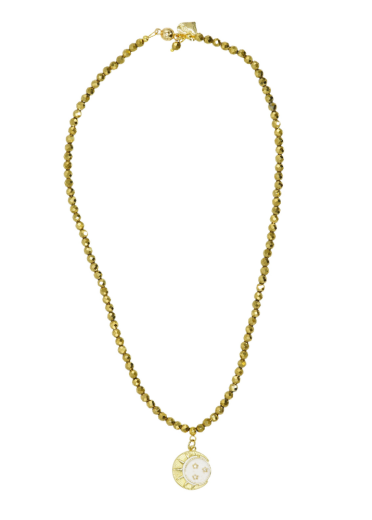 Pyrite Gemstone New Moon, Sun and Stars Necklace