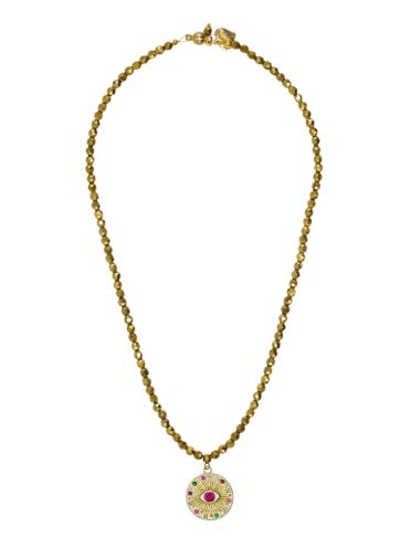 Pyrite Gemstone Fuchsia Crystal Eye Necklace