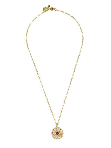 Pyrite Gemstone Fuchsia Crystal Eye Chain Necklace