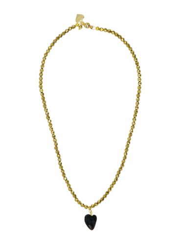 Black Spinnel Gemstone Heart and Pyrite Gemstone Necklace