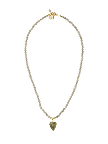 Labradorite Gemstone Heart and Ice Obsidian Gemstone Necklace