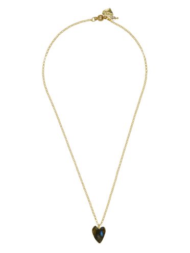 Labradorite Gemstone Heart and Ice Obsidian Chain Necklace