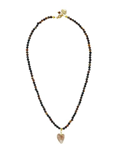 Smoky Quartz Gemstone Heart and Black Agate Gemstone Necklace