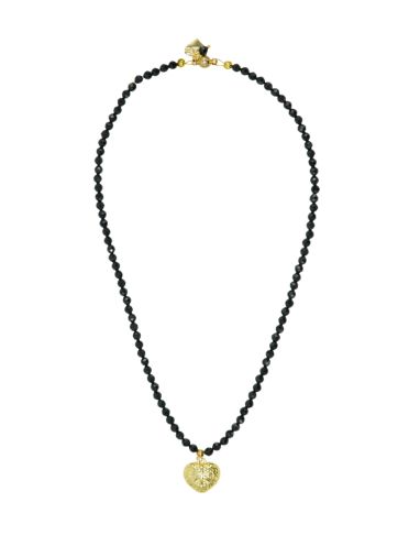 Gold Heart and Black Spinnel Gemstone Necklace