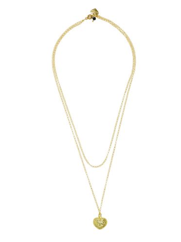 Gold Heart and Black Spinnel Gemstone Double Chain Necklace